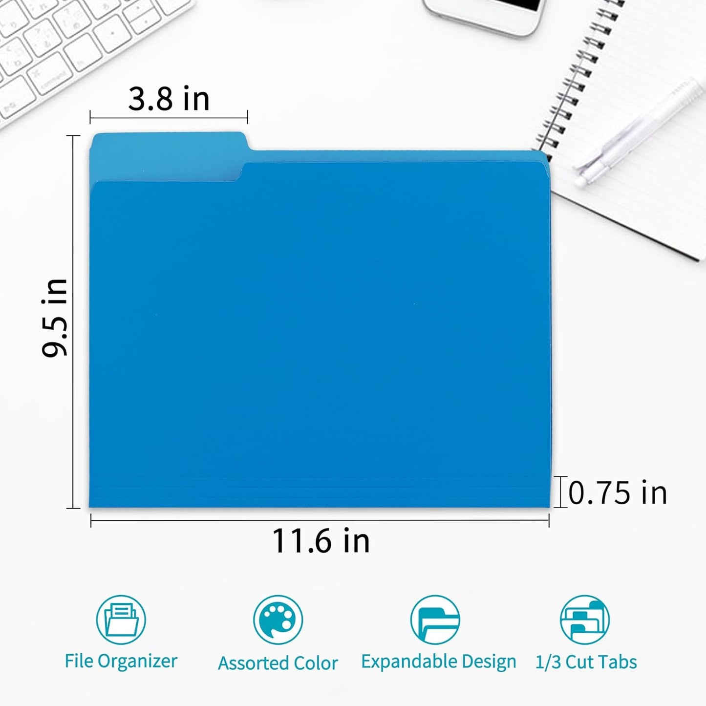 36 Packs Colored File Folders,Blue File Folders,Two Tone Color File Folder 8.5 x 11 Inch,1/3 Cut Tabs Letter Size,Manila File Folders for Office,School and Home,Organization
