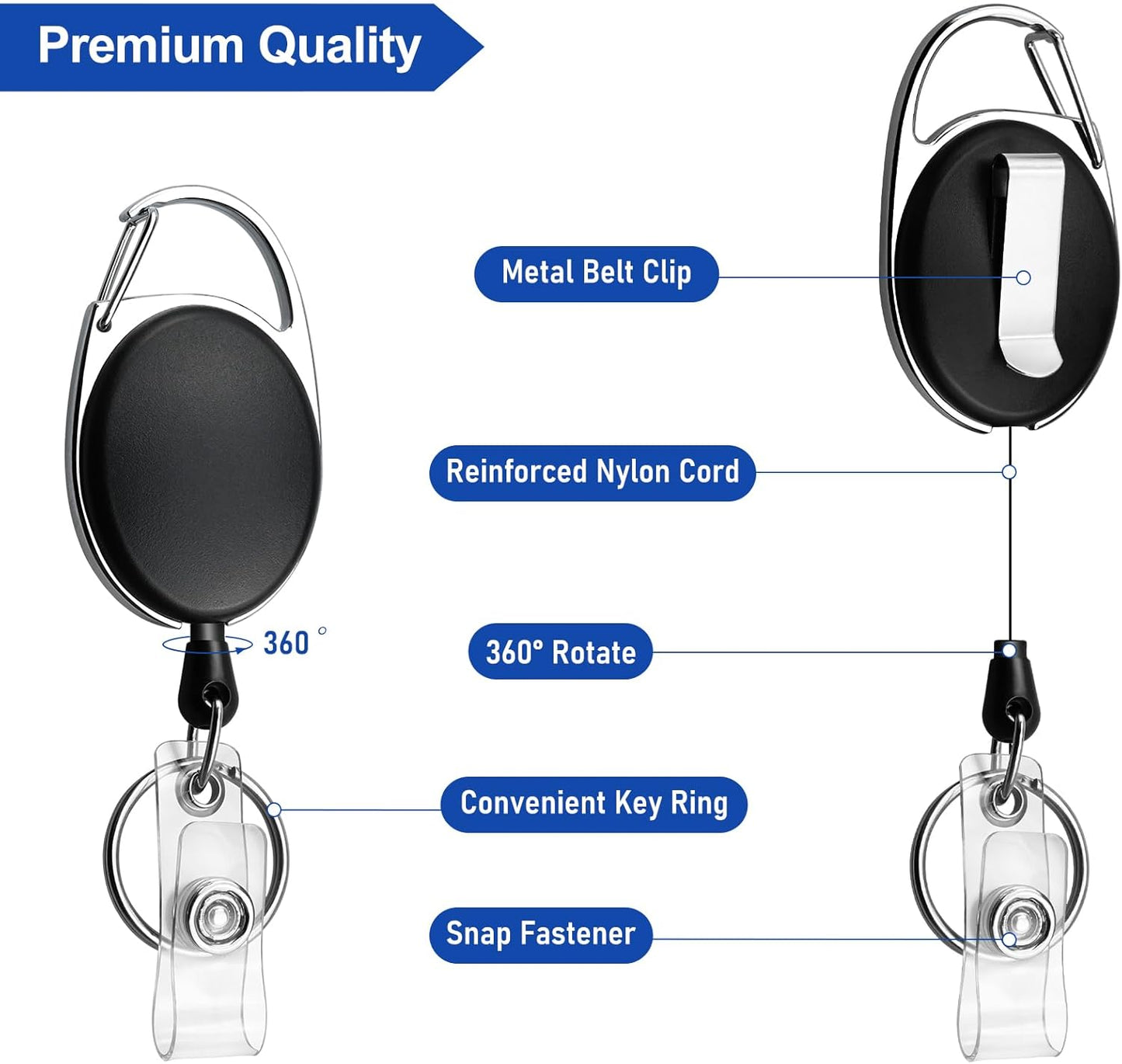 10 Pack Heavy Duty Retractable Badge Reel with Waterproof Vertical Name Badge ID Card Holders and Key Ring for Card Keychain Badge Holder