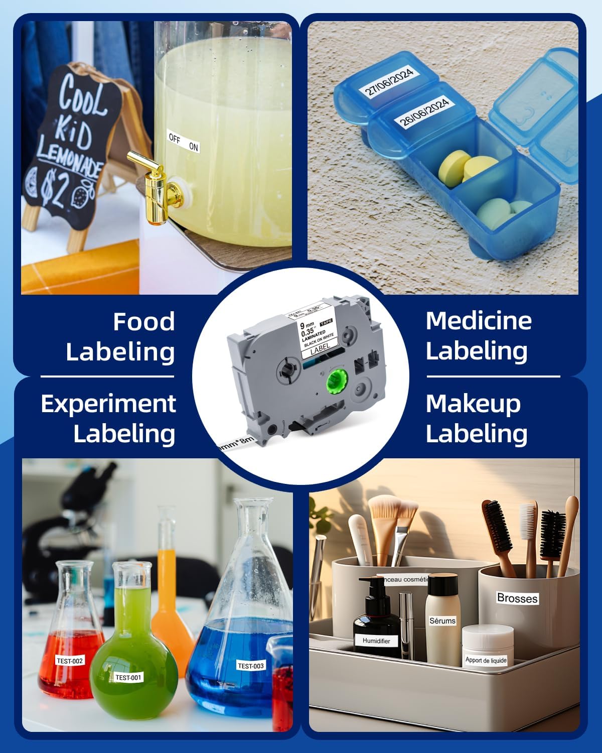 9mm Label Maker Tape TZe-221 Replacement for Brother TZe TZ Tape 9mm 0.35" Laminated (Black on White) P Touch Label Tape TZe221 for Brother PT-D220 H100 D410 D600 1890 H103W, 3 Pack