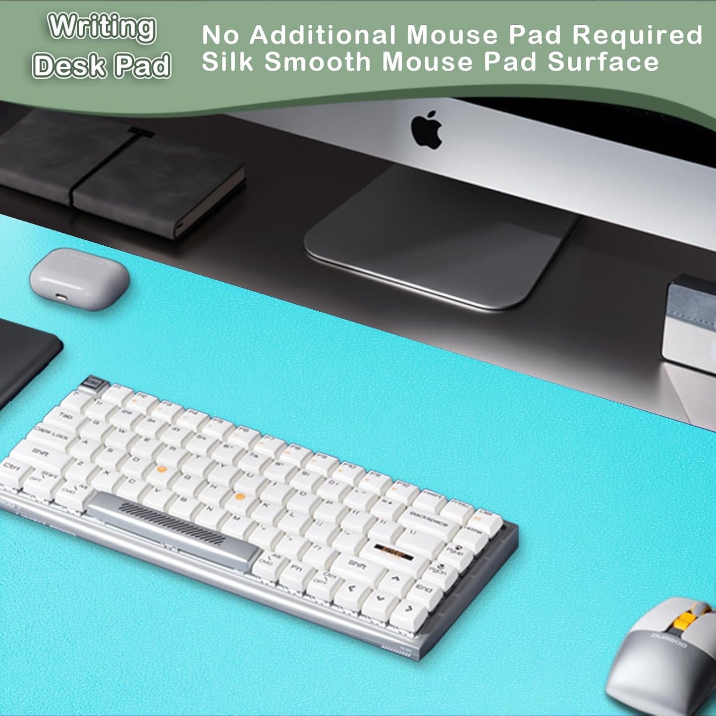 Boutilon Leather Desk Pad Protector,Non-Slip Mouse Pad,Laptop Desk Pad,Office Mouse Mat,Waterproof Leather Desk Blotter,Desk Writing Pad for Office and Home (XXXL-Bright Blue,47"x 24")