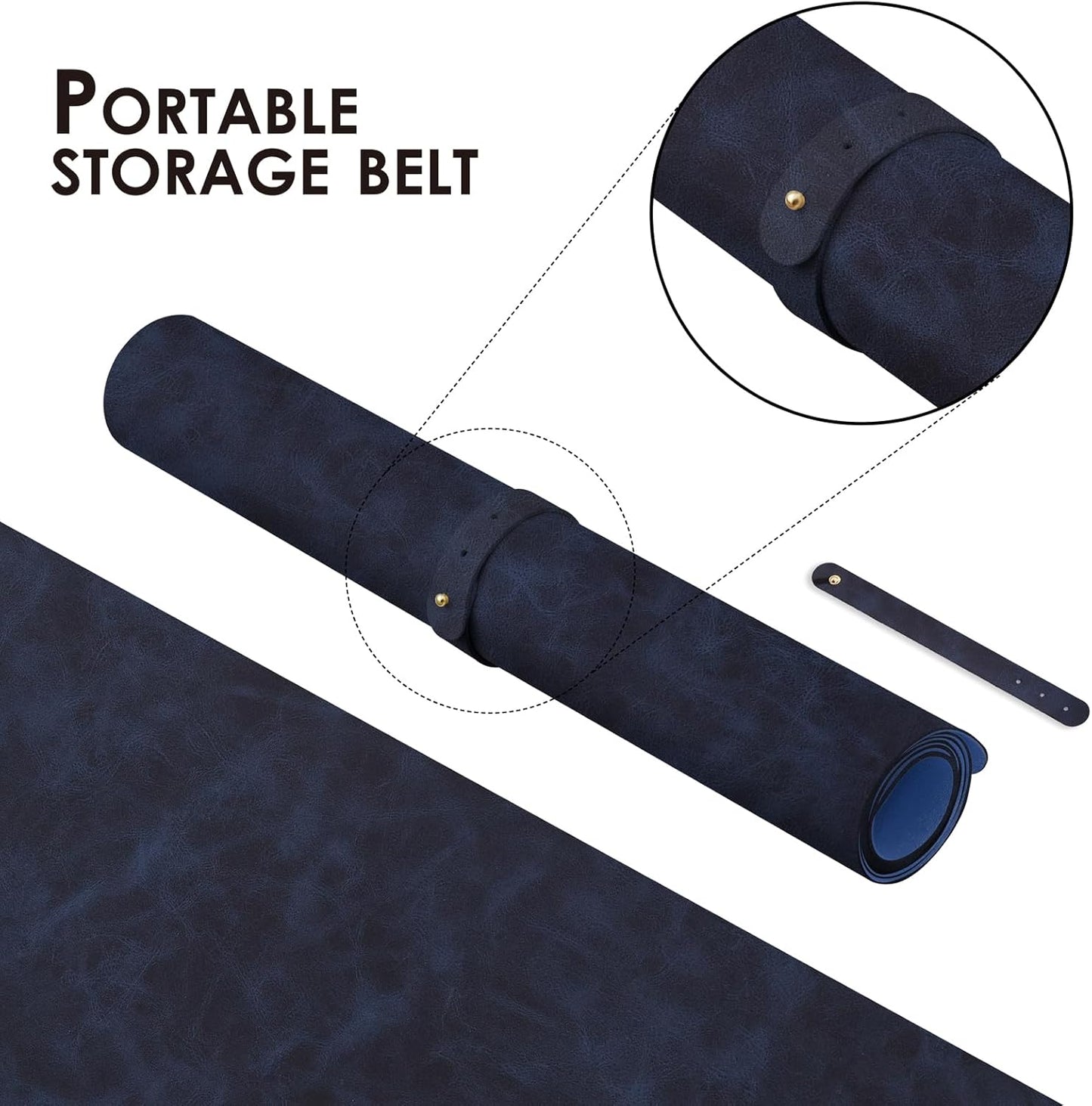 Distressed Leather Desk Mat - Non-Slip PU Desk Pad for Office and Home - Desk Organization and Accessories - Ideal for Large Mouse Pad and Desk Mats on Top of Desks(Navy Blue,31.5"x 15.7")