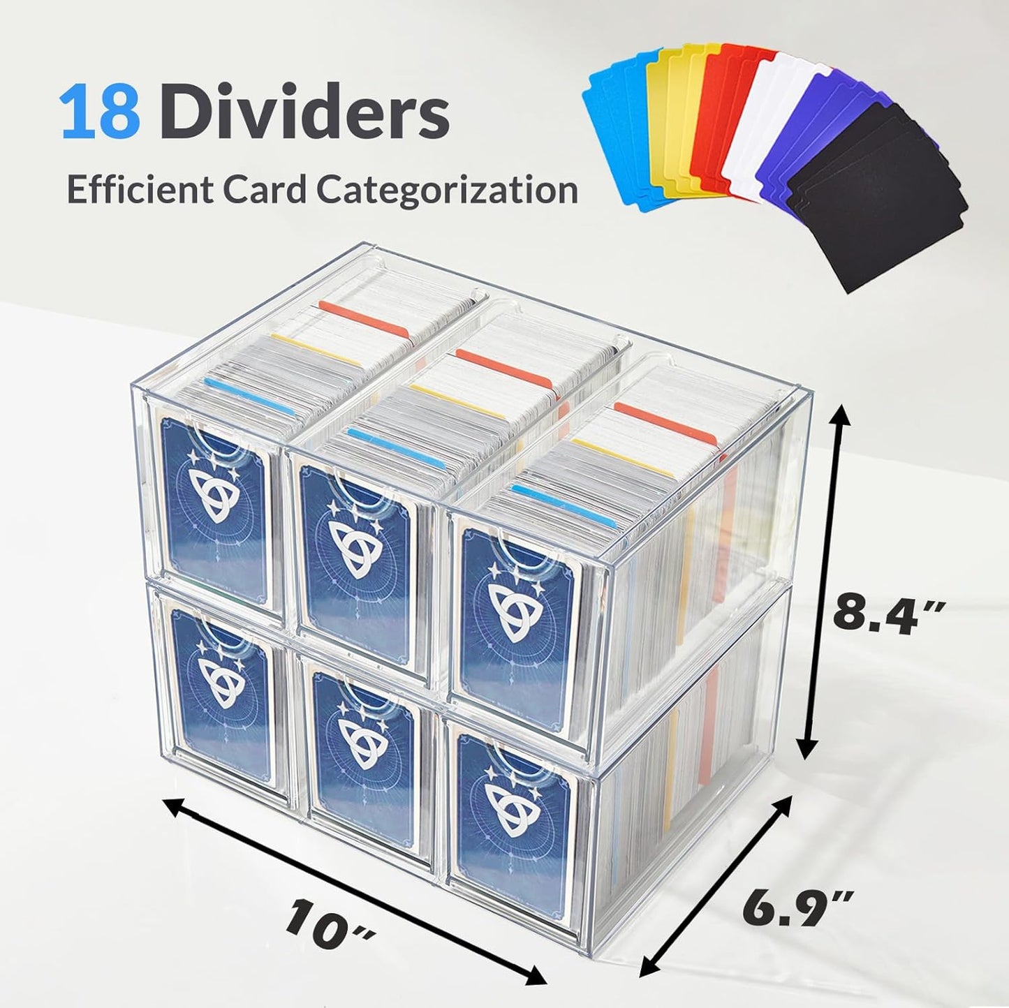 6 Drawer Trading Card Storage Box, 2200+ Cards Organizer with Divider, Clear Stackable Drawers for TCG, MTG, PTCG, Sports Cards (6 Drawer Card Box)
