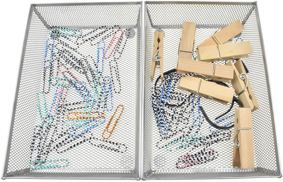 HAHIYO Stackable Mesh Tray Cup 9 x 6 x 2 inches Sturdy Container for Desk Drawer Organizer Collection for Home Office School kitchen Soft Foam Feet No Sharp Edges 1 Pack Silver