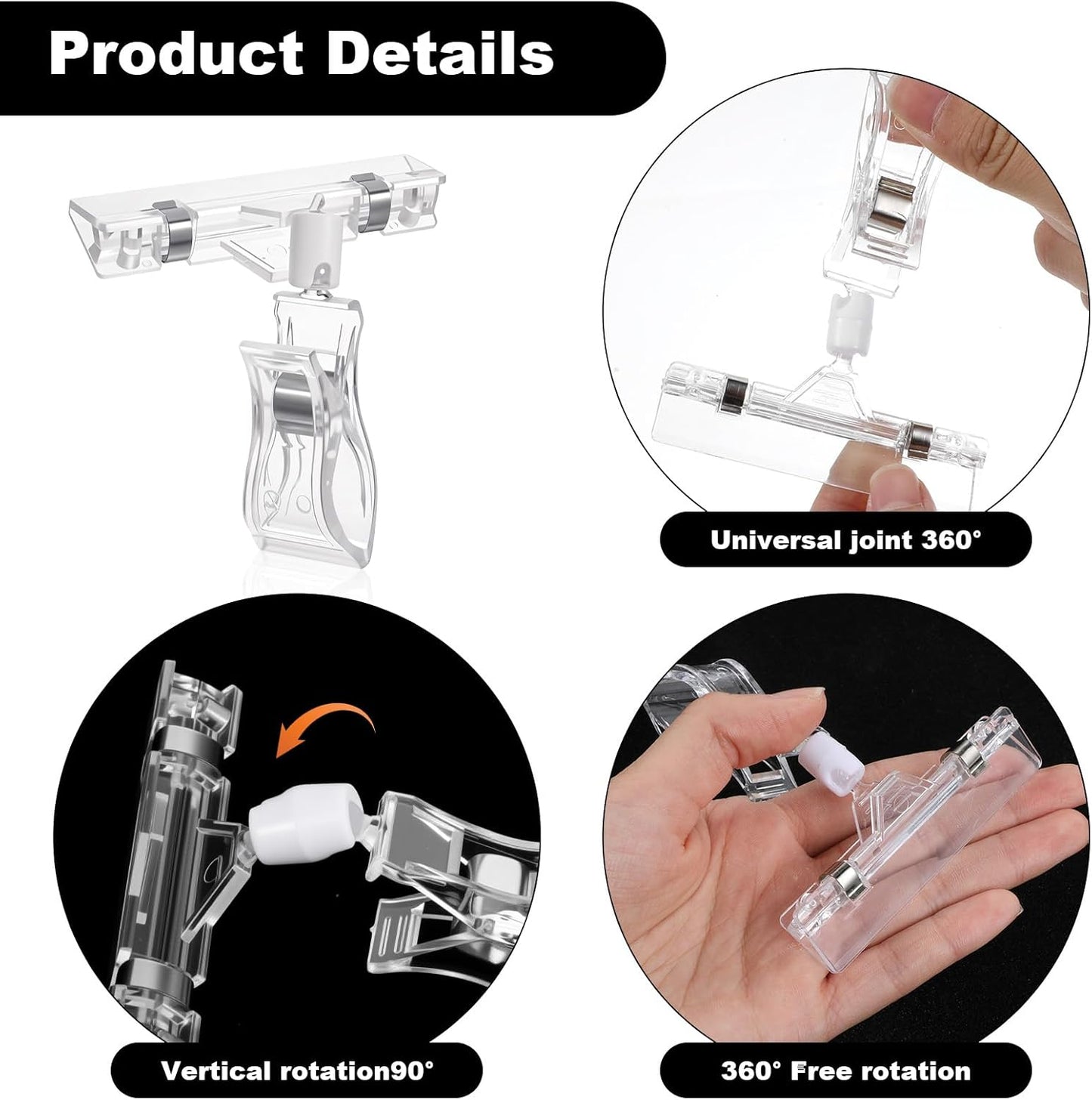 36 Pcs Clear Sign Clips – Double-Sided Rotatable POP Plastic Label Holders for Retail Display, Shelves, Clothing Racks & Price Tags