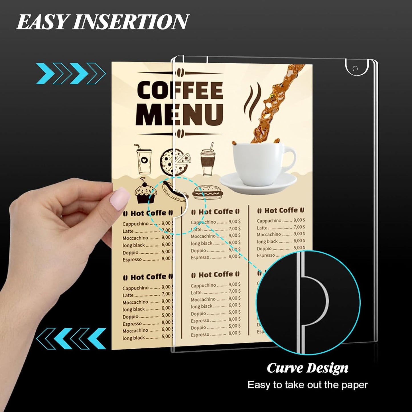 6pack Acrylic Wall Sign Holder with Serews&Tape,8.5 X 11 Wall Mount Clear Plastic Sign Holder,Memo Document Menu Holder for Restaurant, Office, School, Store and Home Use,Support No Drilling