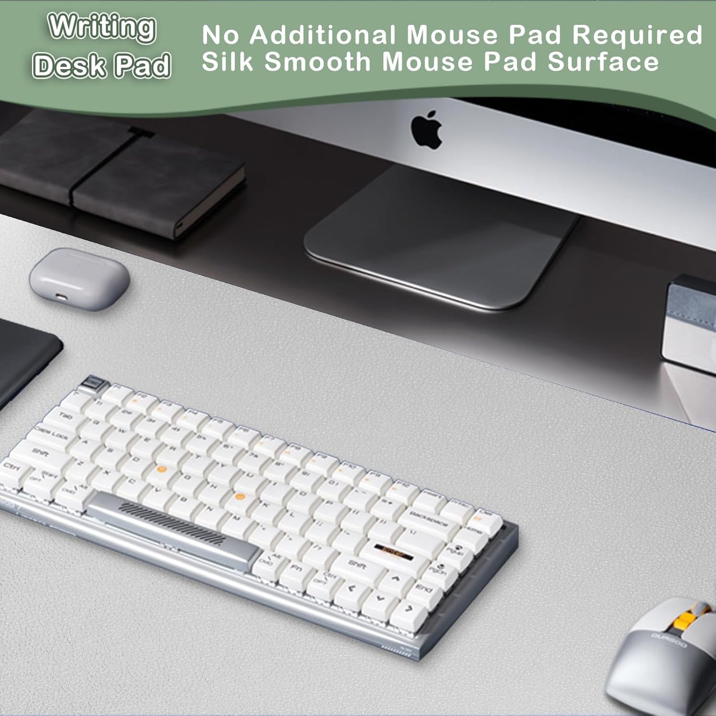 Boutilon Leather Desk Pad Protector,Non-Slip Mouse Pad,Laptop Desk Pad,Office Mouse Mat,Waterproof Leather Desk Blotter,Desk Writing Pad for Office and Home (S-Grey,24"x 14")