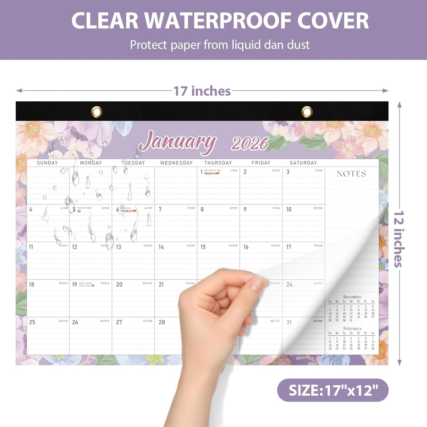2026 Desk Calendar, Large Desktop/Wall Monthly Calendar 17'' x 12'' School Year Desk Planner for Teacher Family School Office Supplies (Flower-B, 17"x12"(Jan 2026-Jun 2027）)