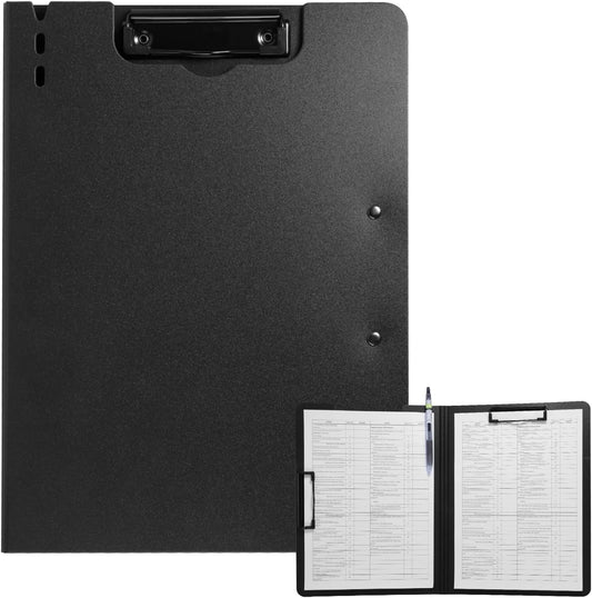 Clipboard Folder, A4 Foldable Clipboard with Horizontal and Vertical Double Metal Clips, 360 Degree Foldable Binder Clipboards with Pen Holder, File Cover Work Folder Clipboards, Black