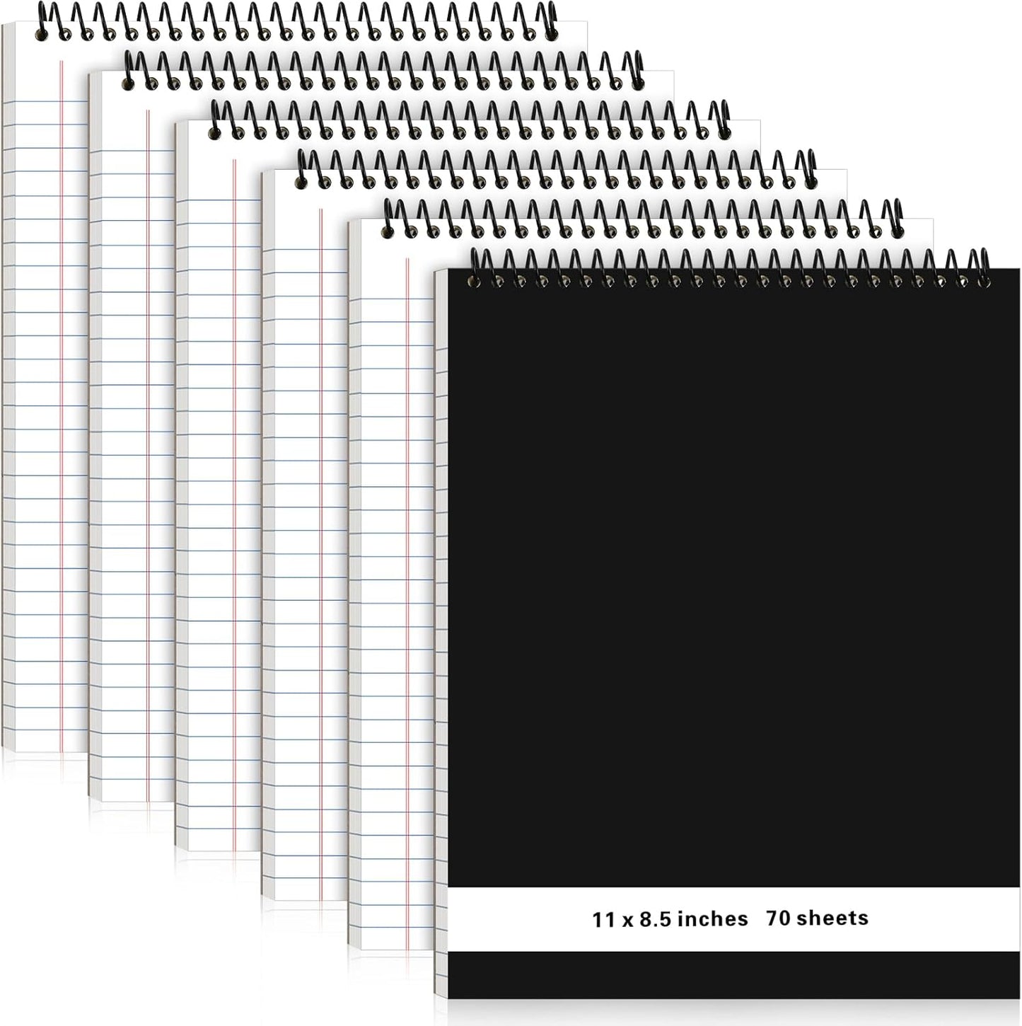 6 Pcs Legal Pad Top Spiral Bound Notebook 70 Sheets Wirebound Notepad Double Sided Ruled Memo Steno Pad with Stiff Back Cover for Business(8.5 x 11 Inches,No Holes,White)