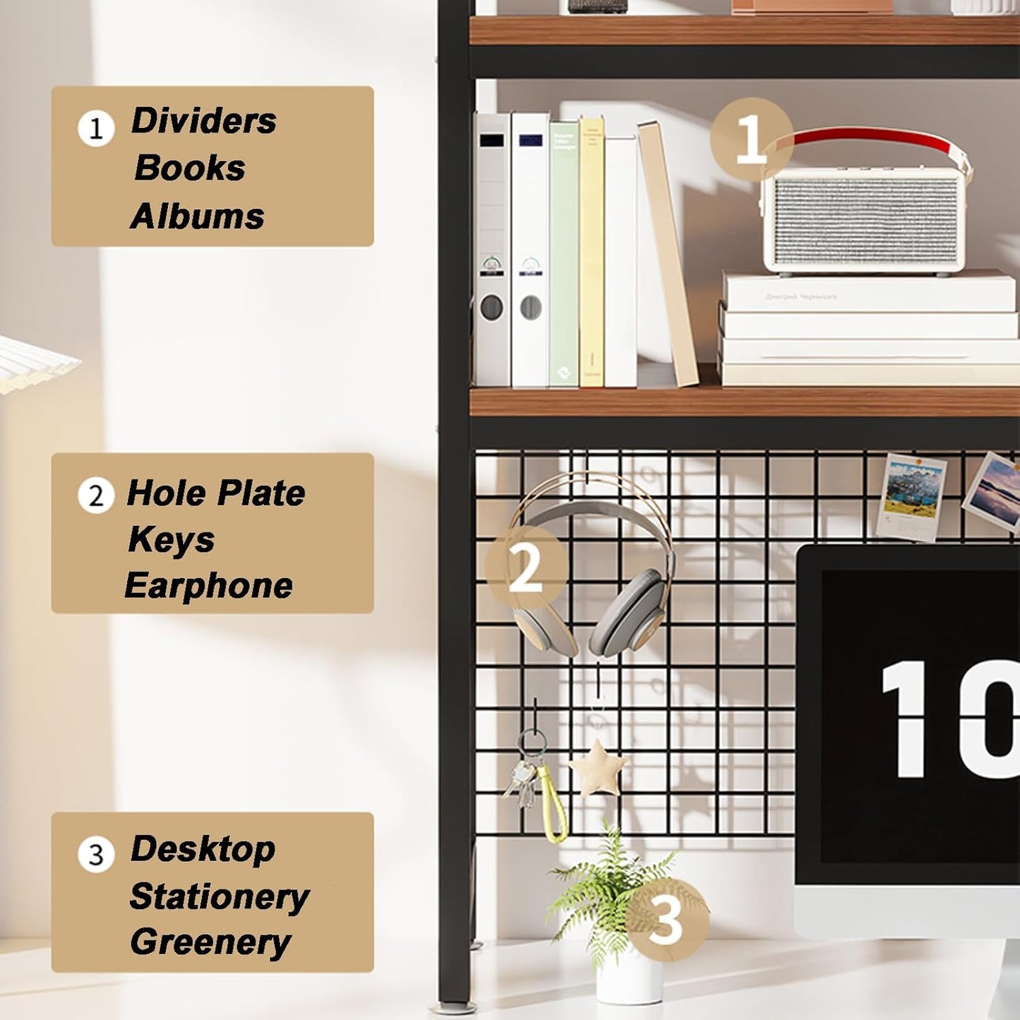 2-Tier Desktop Hutch Bookshelf Metal Desk Shelf Dorm Bookcase for Computer Desk Countertop Storage Organizer Display Rack for Office Home (White, 29.5in)