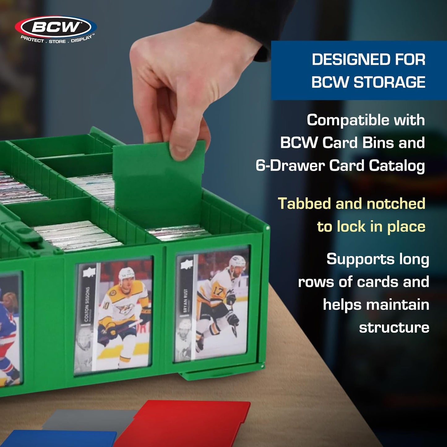 BCW Collectible Card Bin Partitions - Red | Dividers for BCW Card Bins & 6 Drawer Card Catalog | Divide and Organize Your Trading Card Collection | Visible Sections, Adhesive Label-Friendly