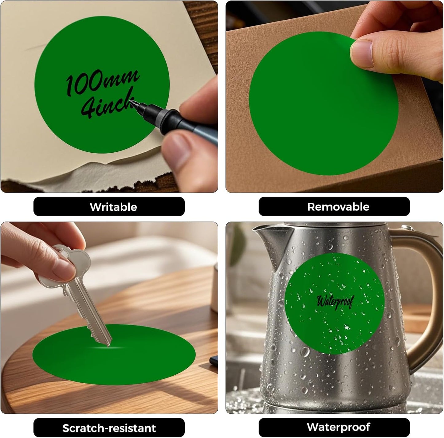 300 PCS Circle Stickers 4 Inch Green Vinyl Floor Dots Sticker Removable Self-Adhesive Colored Large Round Label Roll for Marking Inventory Organizing Classroom Line Up Spots