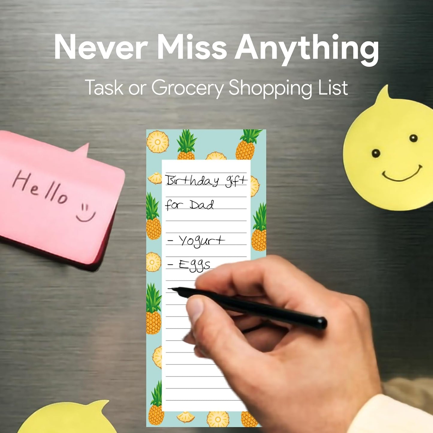 8 Large Magnetic Notepads – Big Notepads for Grocery List, Shopping List, To-Do List, Reminders -Strong Magnetic Back- Memo Pads with Realistic Fruit Designs | 60 Sheets per Pad 9 x 3.5 inch (8 Pack)