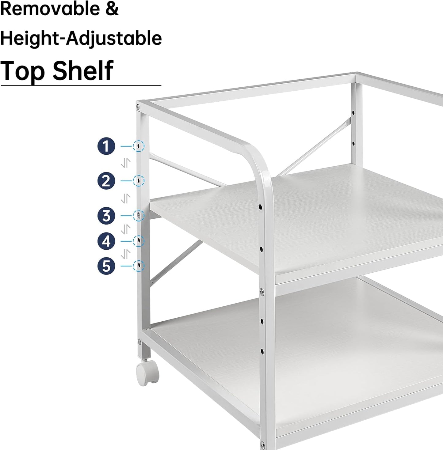 20 Inches Deep Large Printer Stand, 2 Tier Under Desk Printer Table with Height Adjustable Shelf, Rolling Printer Cart with Wheels for Home Office Storage - White