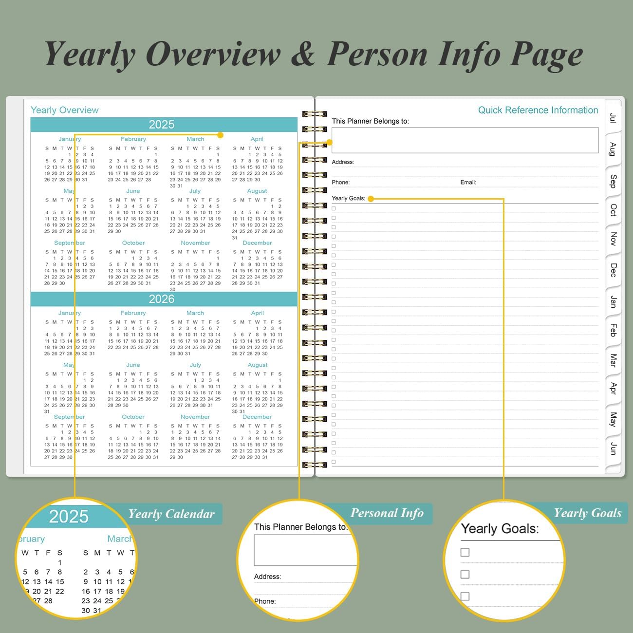 2025-2026 Planner - Academic Planner 2025-2026 from July 2025 to June 2026 with 12 Monthly Tabs, Flexible Cover, Inner Pocket, 8.5" x 11", Green