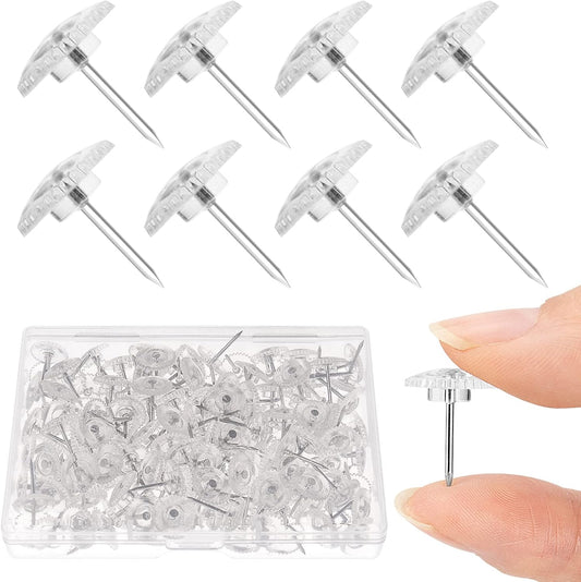 150PCS Clear Thumb Tacks - Standard Push Pins With Steel Points and Transparent Plastic Heads for Bulletin Boards, Crafts, and Office Organization