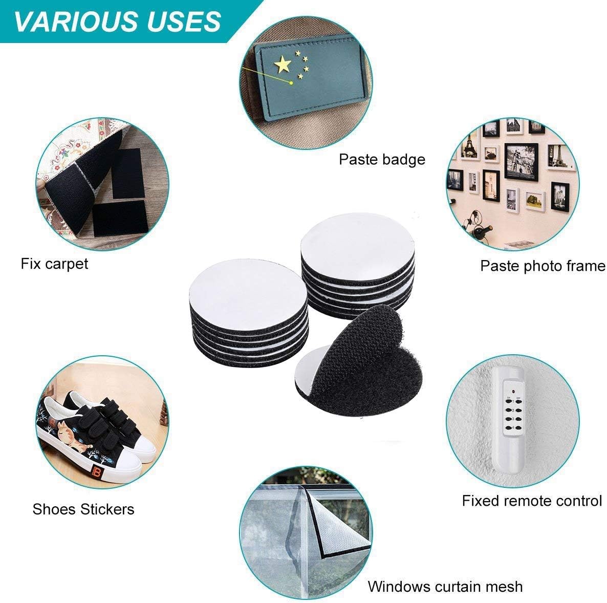 BRAVESHINE Double Sided Adhesive Tapes - 24PCS Sticky-Back Hook and Loop Tapes - Self-Adhesive Sticky Tape - Carpet Pad Mounting Tape for Wall Decorations or Tools Hanging - Round 2 inch