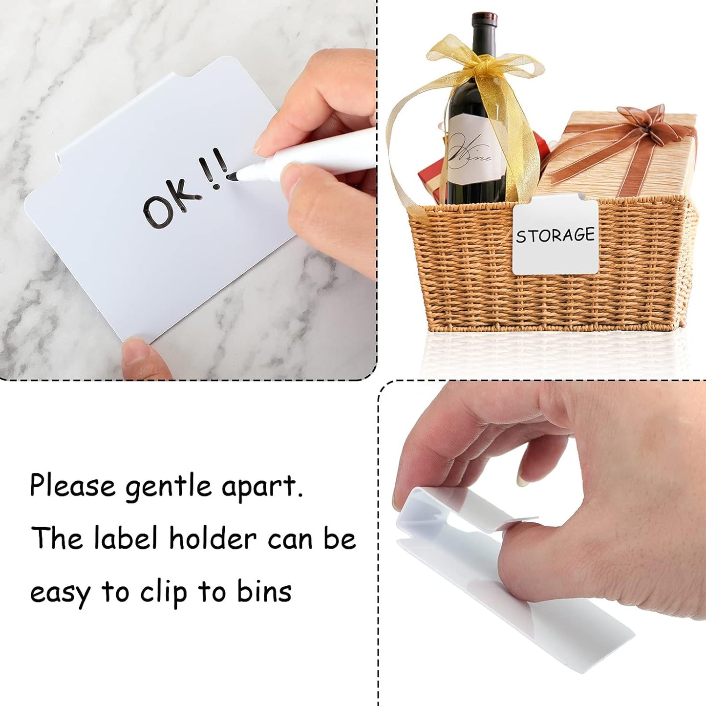32 Pieces Basket Labels Clip Set, Include 30 Kitchen Clip Label Holder Removable PVC Bin with 2 Chalk Marker for Basket Pantry Organization Box (White Label Clip, Black Pen)