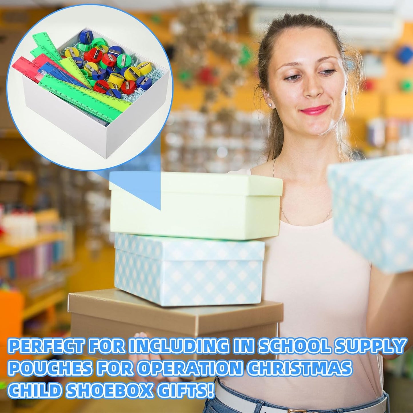 100 Pcs Plastic Rulers and 100 Pcs Mini Round Manual Pencil Sharpener Bulk, 4 Assorted Colors Pocket Sized Pencil Sharpeners Colorful Straight Ruler Back to School Supplies for Kids (Classic,6 Inch)