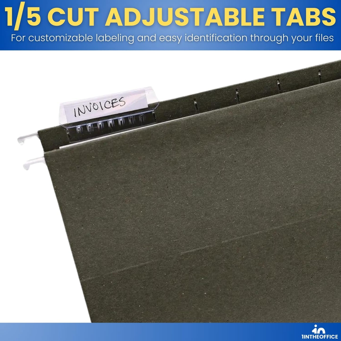 1InTheOffice Green Hanging File Folders Letter Size, Hanging Organizer File Folders, File Cabinet Folders, 1/5 Tabs, 11 pt, 50 Pack