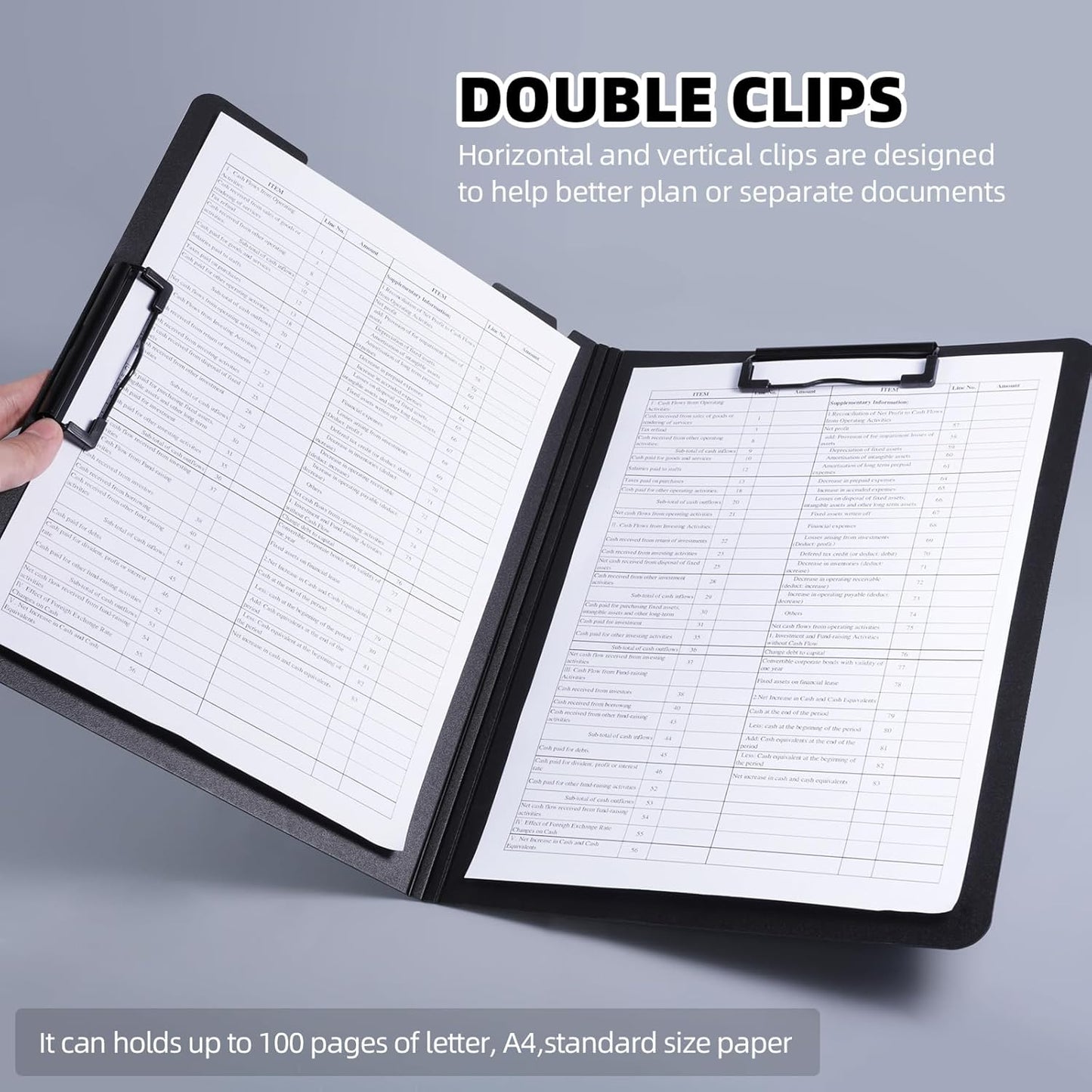 Clipboard Folder, 2 Pcs A4 Foldable Clipboard with Horizontal and Vertical Double Metal Clips, 360 Degree Foldable Binder Clipboards with Pen Holder, File Cover Work Folder Clipboards, Purple