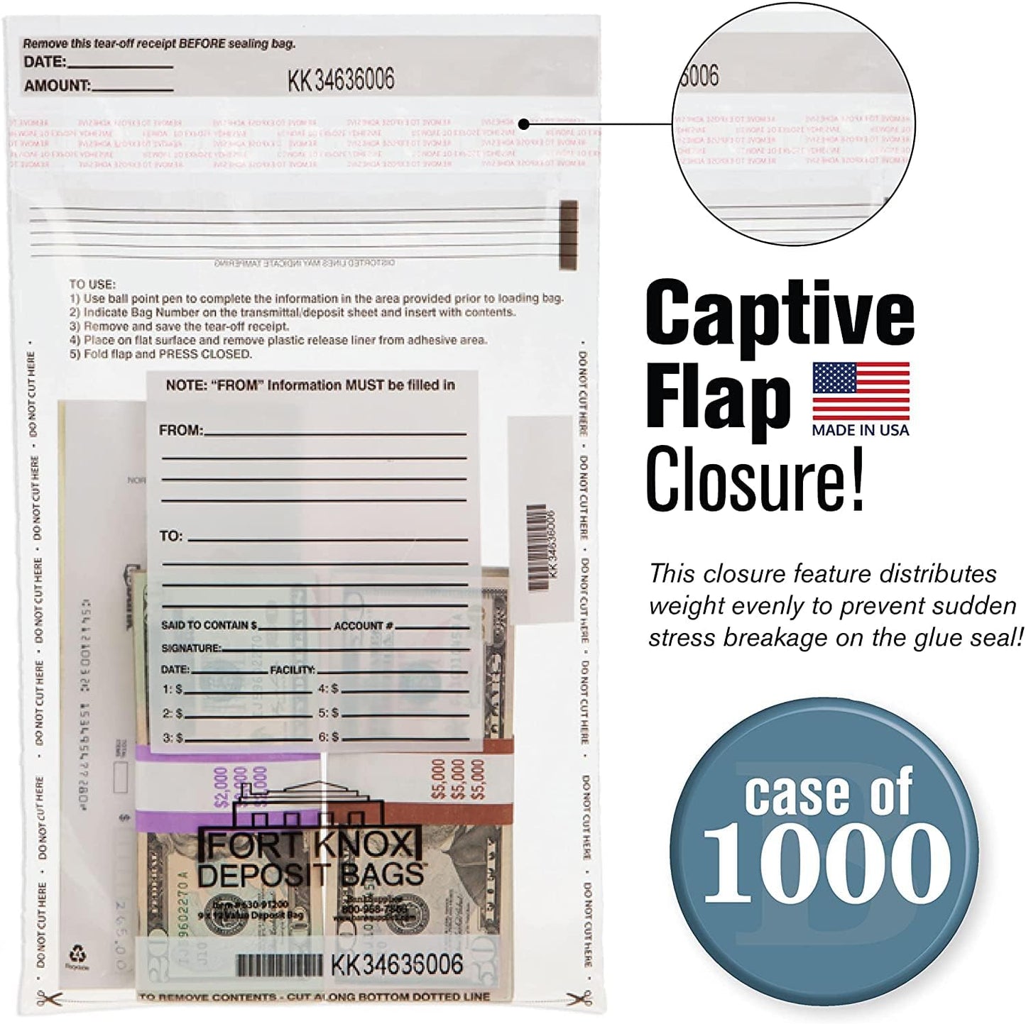 BankSupplies Ultima Value Clear Deposit Bags | 9W x 12H | Pack of 1000 | Transit, Transfer, Valuables | Tamper Evident Tape | Captive Flap Closure | Security Deposit Bag