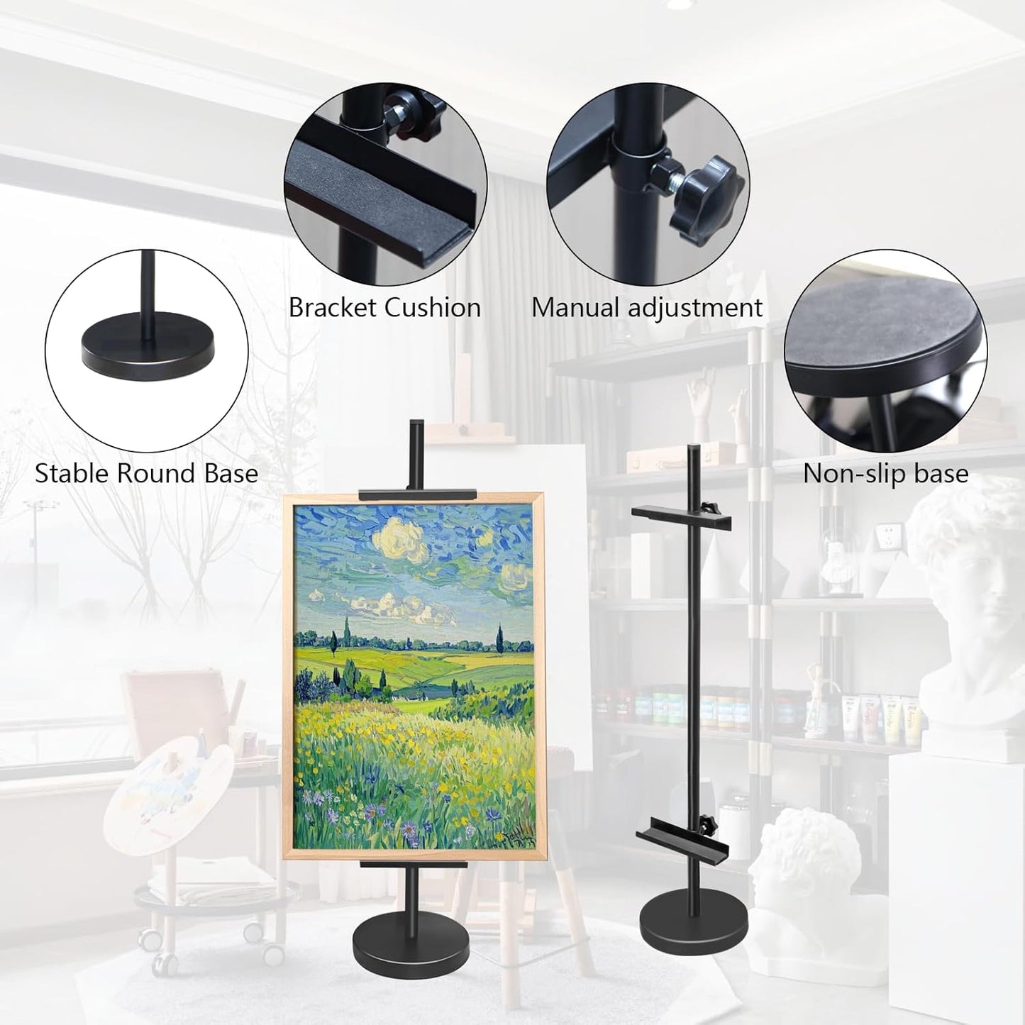 Adjustable Tabletop Easel Stand, Metal Easels for Display, Picture Stands for Display, Heavy Duty Round Base, Larger Non-slip Pads, for Picture, Artwork, Photos,Signs (30in)