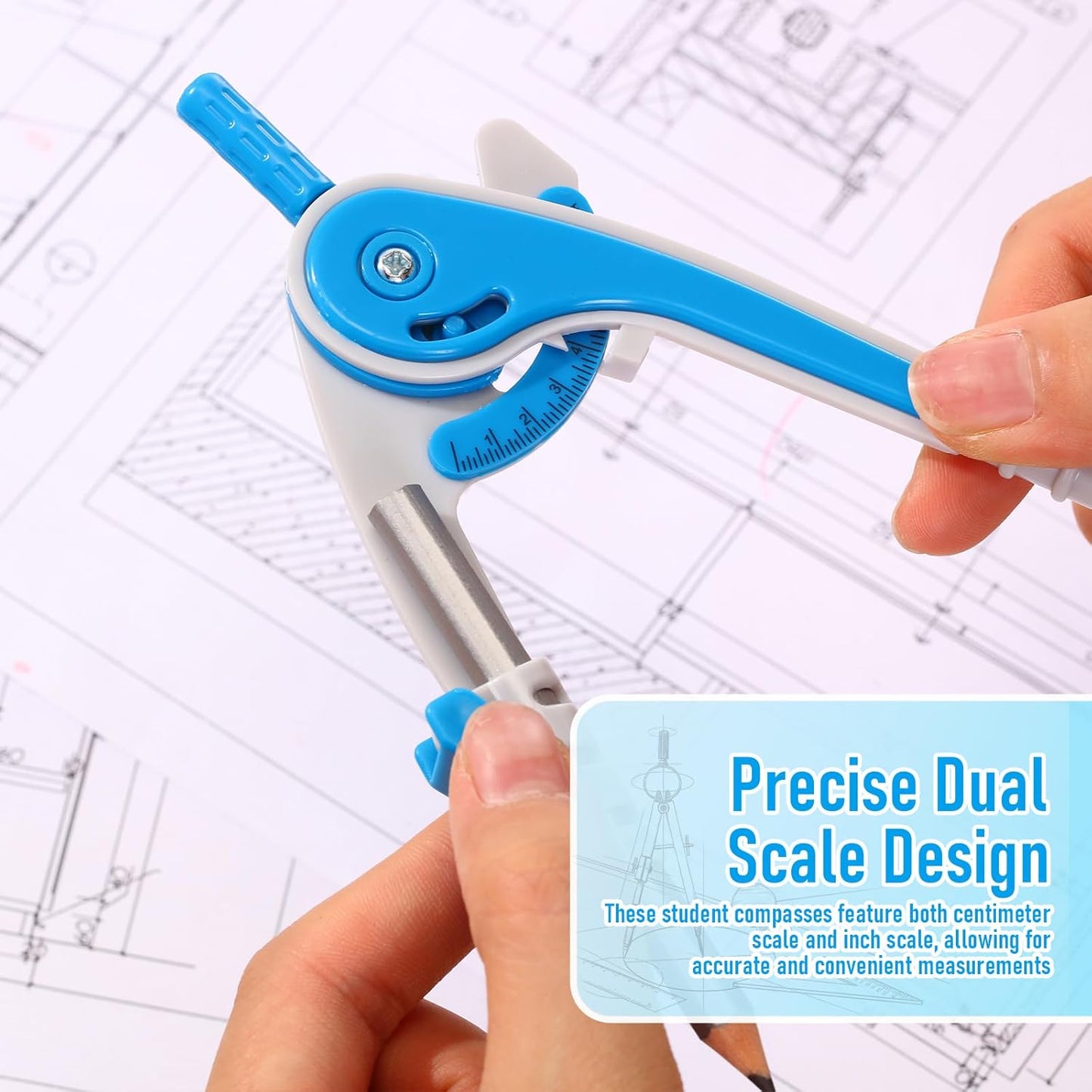 EBOOT Student Geometry Math Set, Drawing Compass and 6 Inch Clear Swing Arm Protractors 180 Degree Math Protractor(Blue)