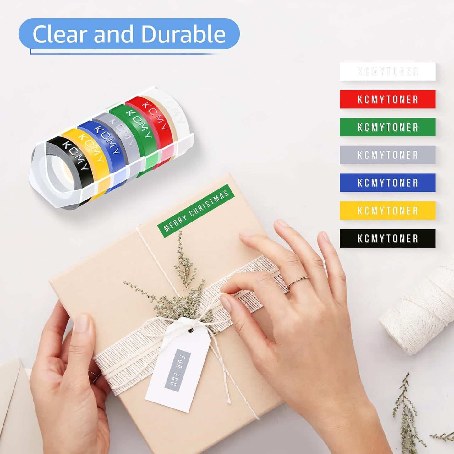 5 roll Pack Replace 3D Plastic Embossing Labels Tape for Embossing White on Green 3/8" x 9.8' 9mm x 3m 520103 Compatible for Dymo Executive III Embosser 1011 1550 1570 1610 Label Markers