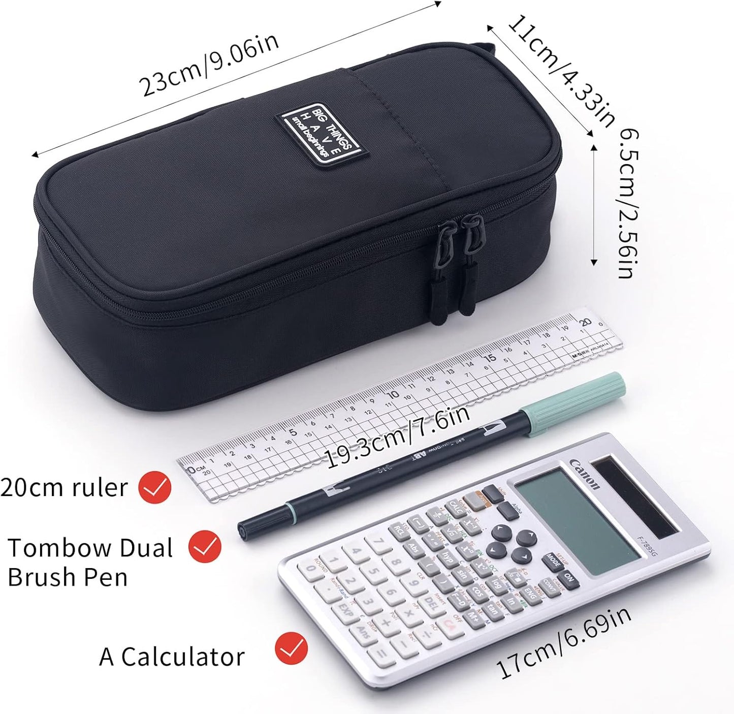 CICIMELON Durable Pen Pencil Case for School Supplies, High Capacity Pencil Bag Pouch Organizer for Teen Girls Boys Adults, Black