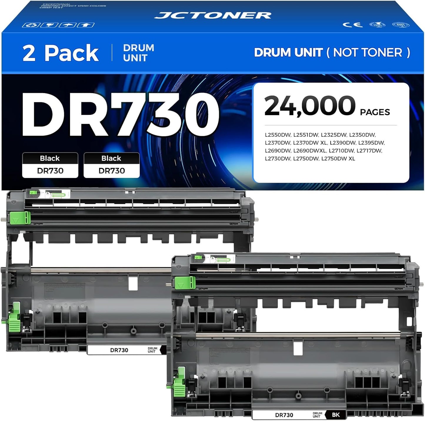 DR730 Drum Unit (Not Toner) 2-Pack Replacement for Brother DR-730 Imaging Drum Compatible MFC-L2710DW MFC-L2750DW DCP-L2550DW HL-L2350DW HL-L2395DW HL-L2370DW HL-L2390DW MFC-L2690DW HL-L2325DW Printer