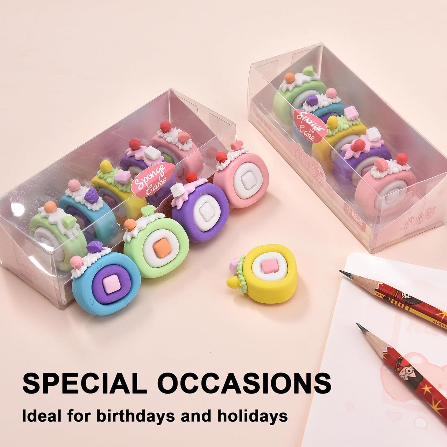 15Pcs Cute Food Shape Erasers for Kids, Fun Cake Dessert Pencil Erasers for School Classroom Supplies Birthday Party Favors