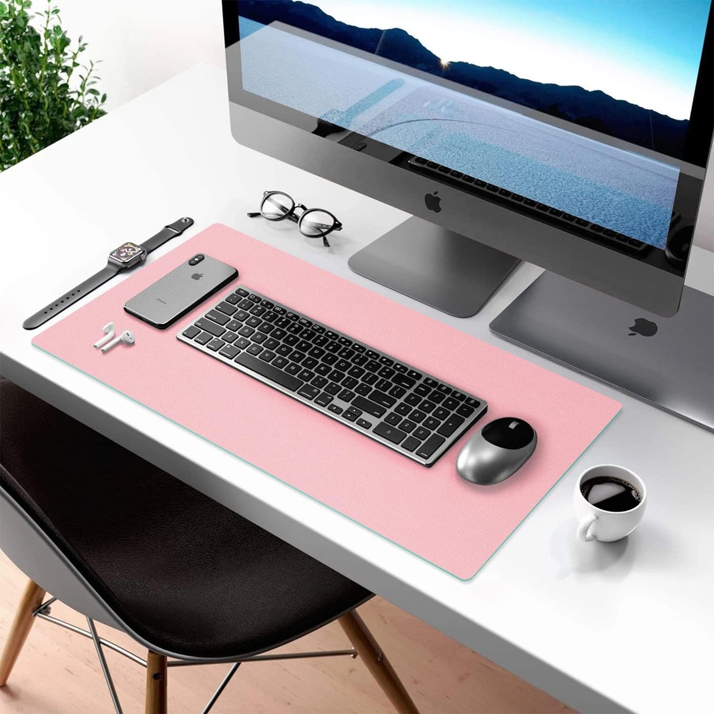 Desk Mat Large Protector Pad - Multifunctional Dual-Sided Office Desk Pad,Smooth Surface Soft Mouse Pad, Waterproof Desk Mat for Desktop, Pu Leather Desk Cover for Office/Home(Pink, 36" x 17")