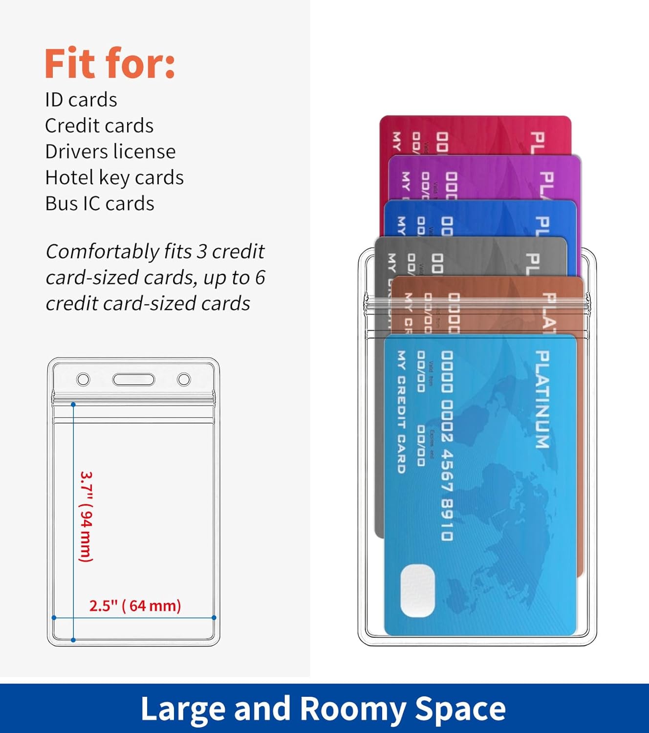 100 Pack Vertical ID Badge Holder, Clear Plastic Work Key Card Sleeve, Name Tag Holders Cover Protector with Waterproof Resealable Zipper Type for Nurses Lanyard, Fits Credit Size Cards