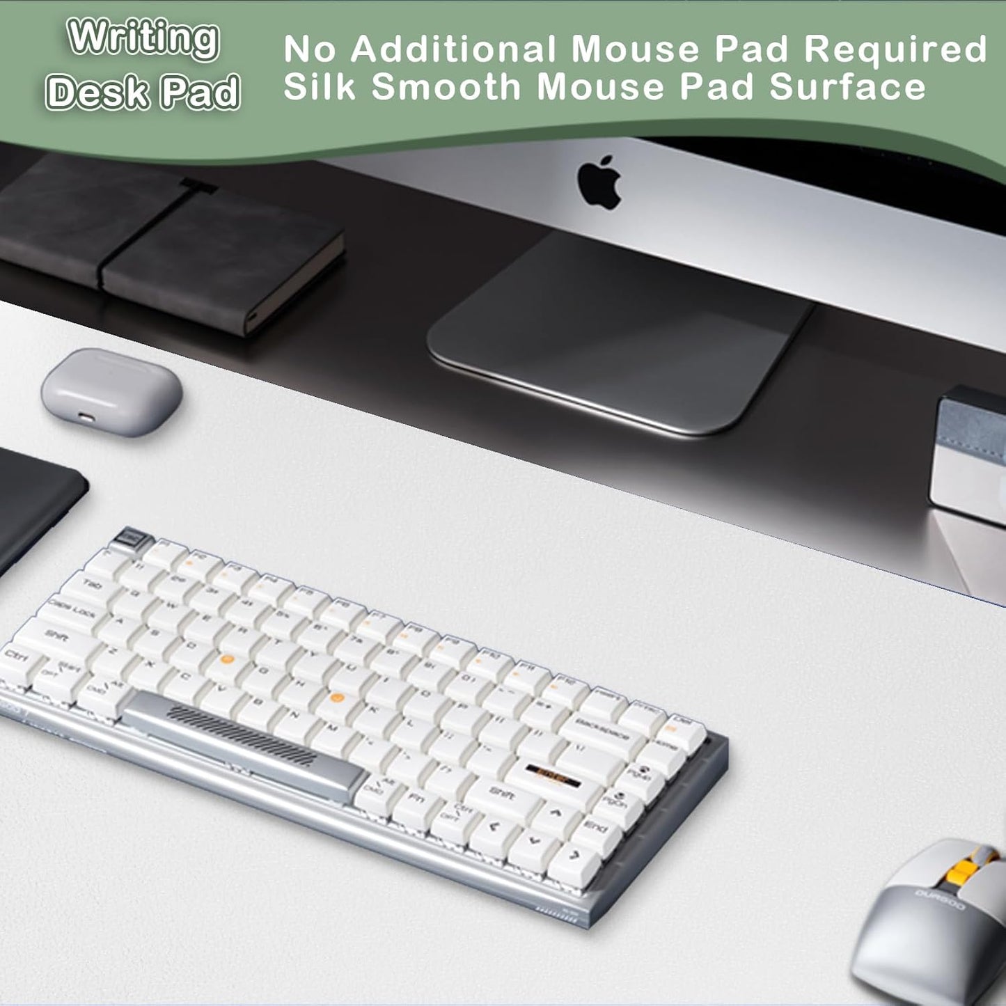 Boutilon Leather Desk Pad Protector,Non-Slip Mouse Pad,Laptop Desk Pad,Office Mouse Mat,Waterproof Leather Desk Blotter,Desk Writing Pad for Office and Home (S-White,24"x 14")