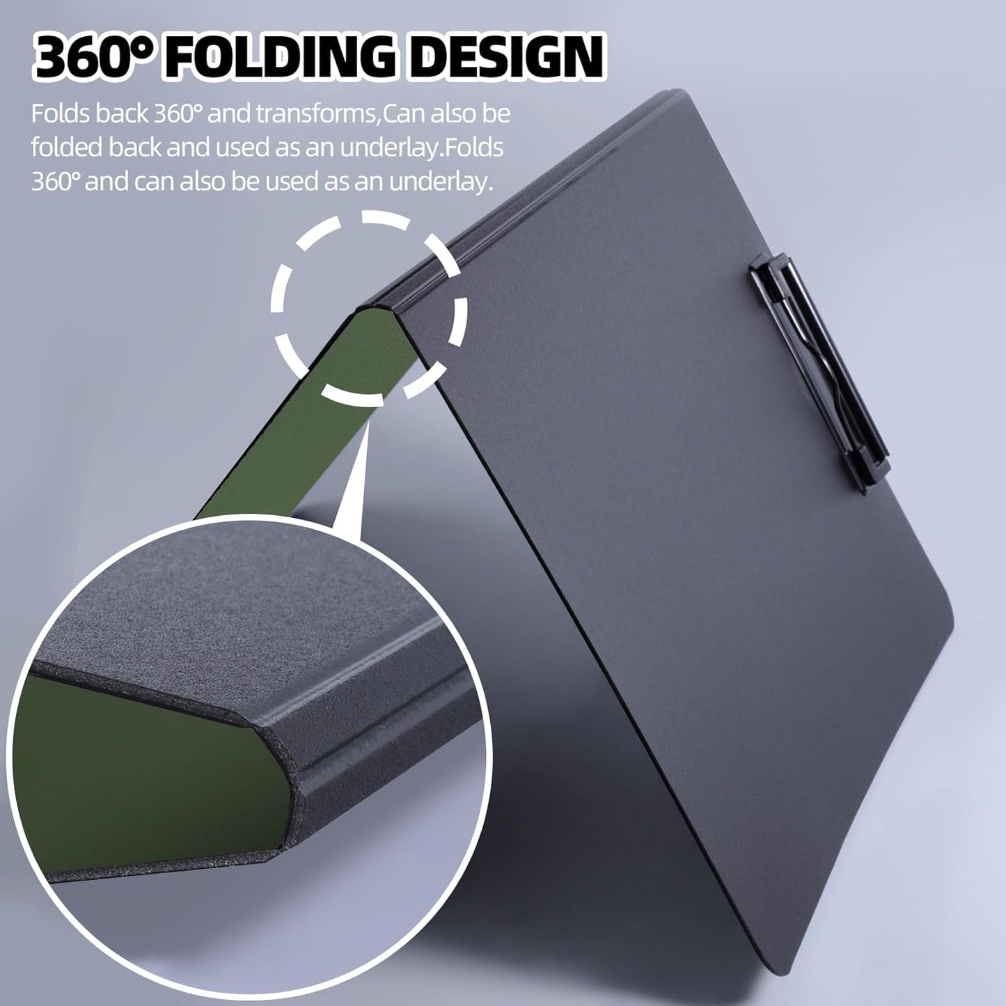 Clipboard Folder, 2 Pcs A4 Foldable Clipboard with Horizontal and Vertical Double Metal Clips, 360 Degree Foldable Binder Clipboards with Pen Holder, File Cover Work Folder Clipboards, Green