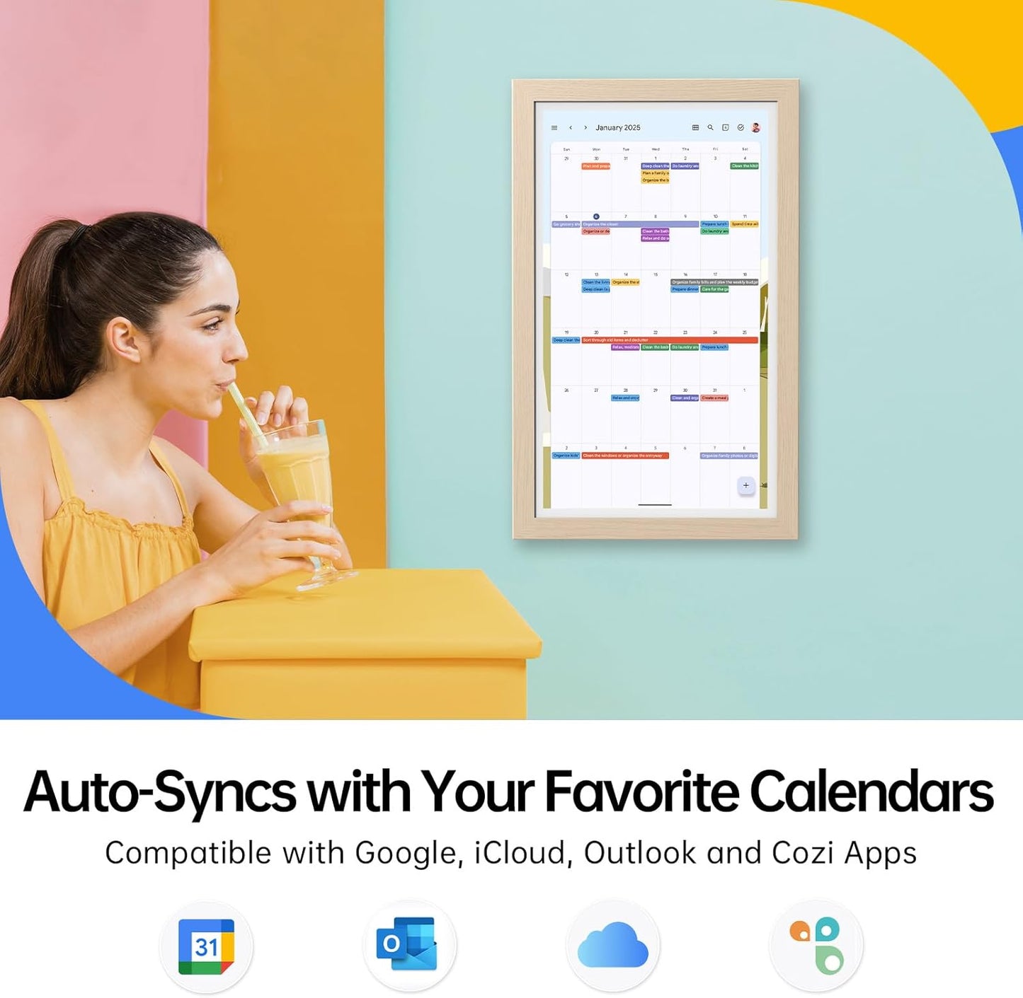 ApoloSign Digital Calendar: Electronic Calendar, Smart Touchscreen Interactive Display for Chore Chart, Family Schedules Planner, Supports All Apps via Google Play (Yellow, 21.5-inch)
