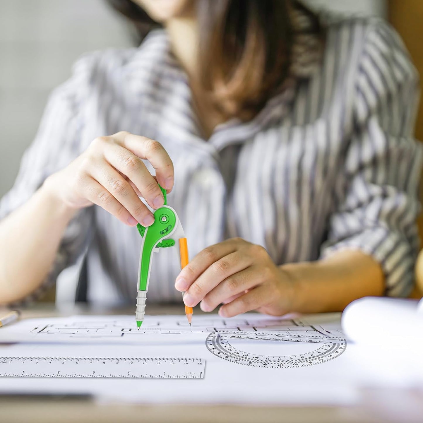 36 Pack Math Compass & Protractor Geometry Math Plastic Ruler Set Drawing Compass with Pencils 6 Inch Plastic Protractor for Geometry Bulk for Office Woodworking Art Drawing