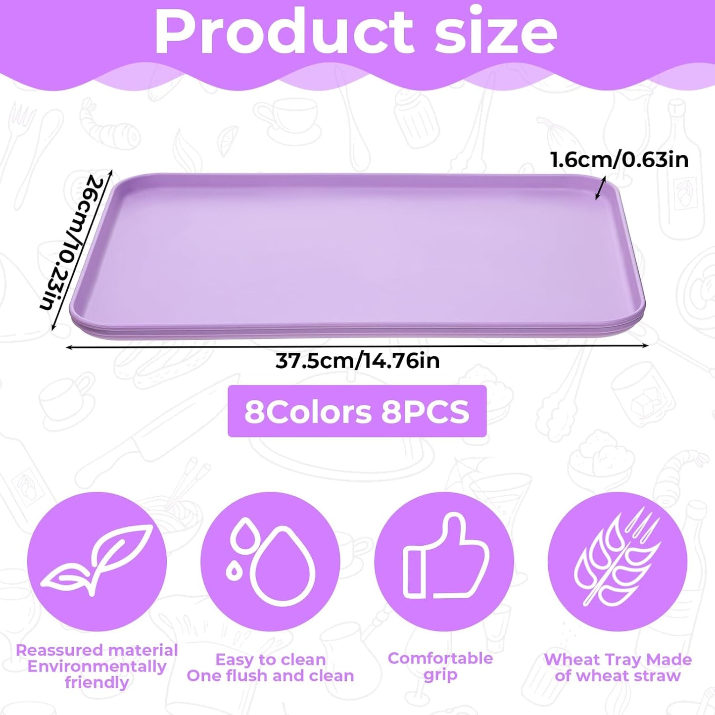 8 Pack Plastic Art Trays Plastic Fast Food Trays Bulk 15 x 10.6 Inch Stackable Activity Crafts Organizer Tray Rectangular Lunch Tray for DIY Projects, Painting, Beads, Organizing Supply, 8 Color