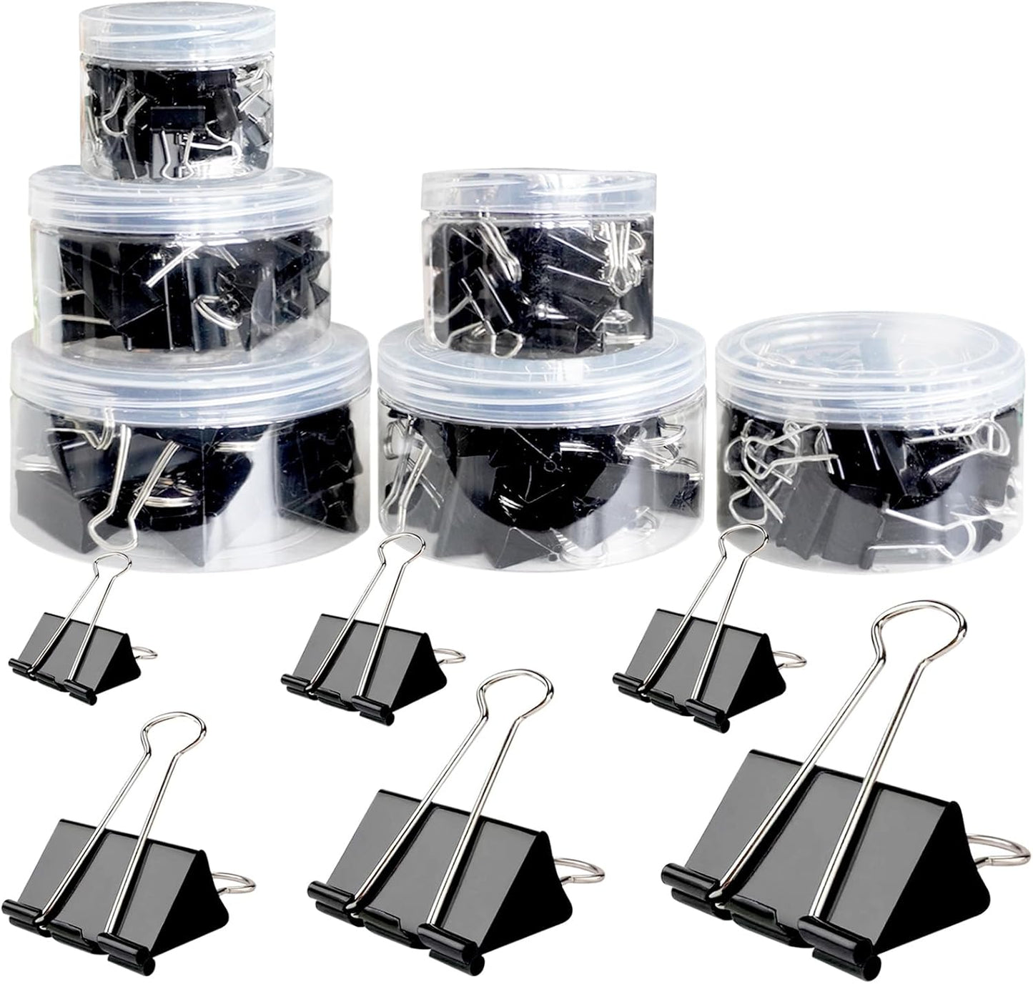 208 Pack Binder Clips Paper Clamps Assorted Size (Black) with Box, Jumbo, Large, Medium, Small, Mini and Micro,6 Sizes for Office, School and Home