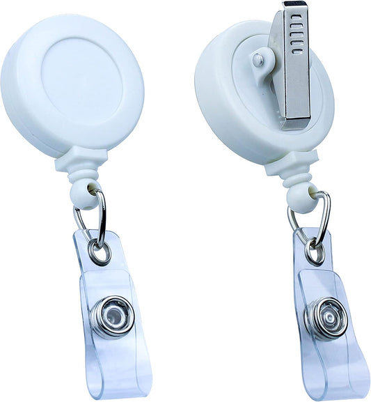 100 Pack Badge Reels Retractable Badge Holder with Clip, Id Clips for Badges, Id Badge Reel, Retractable Id Badge Clip with Clear Vinyl Strap & Alligator Swivel, No Twist Dispenser (White)