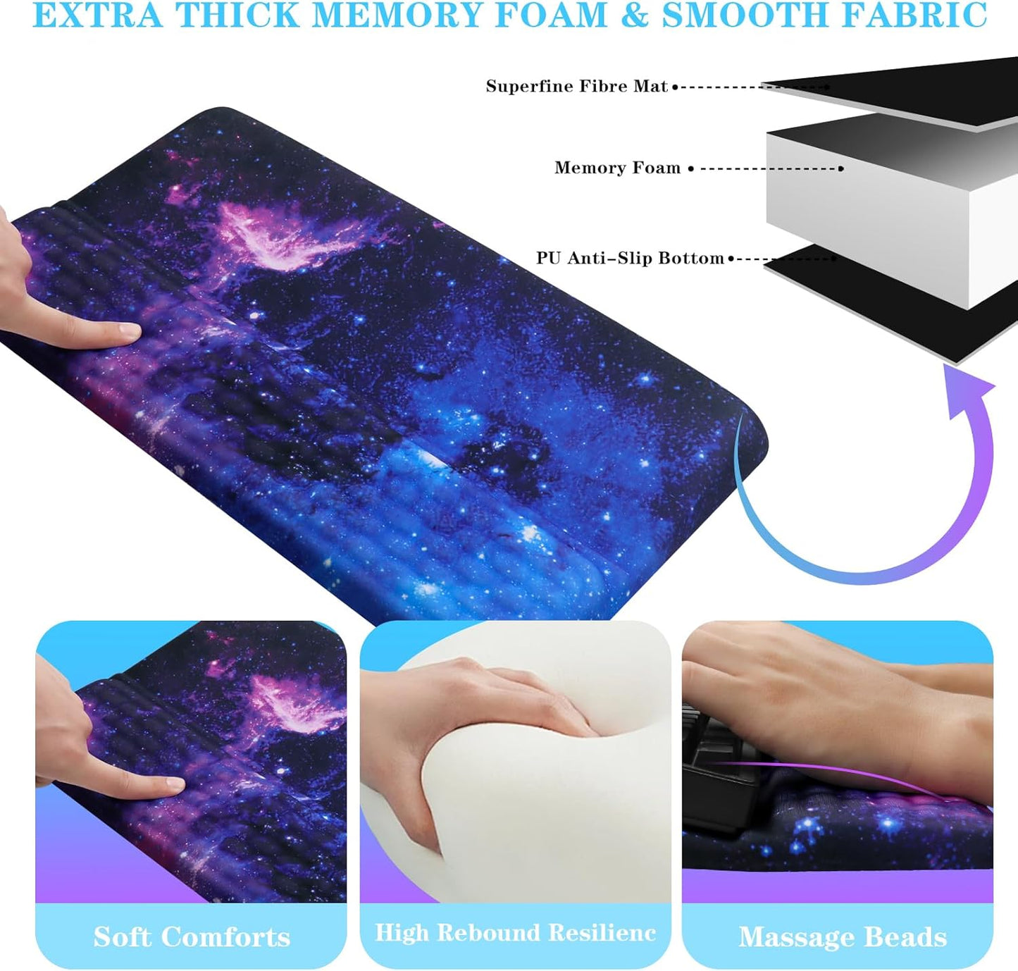 Computer Keyboard Stand with Wrist Rest, Ergonomic Tilted Keyboard Holder - Keyboard Riser with Wrist Pad - Keyboard Tray Support for Office Home - Black Starry Night