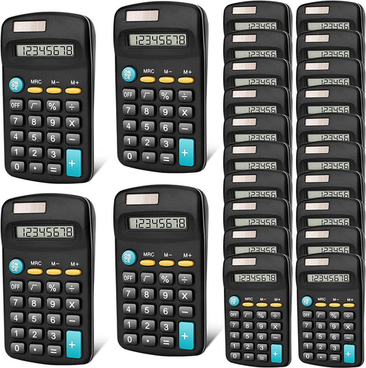 24 Pack Basic Mini Calculators - 8 Digit Display, Solar Battery & AC Power, Handheld for Office, School & Home