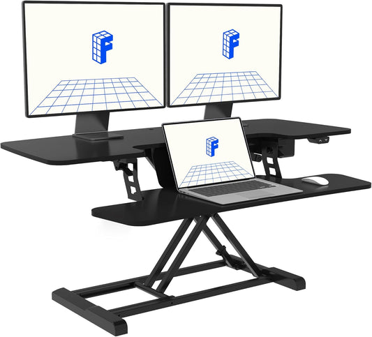 FLEXISPOT Electric Standing Desk Converter 42" Height Adjustable Desk 55 LBS Weight Capacity Motorized Stand up Desk Riser with Quick Release Keyboard Tray for Office Home