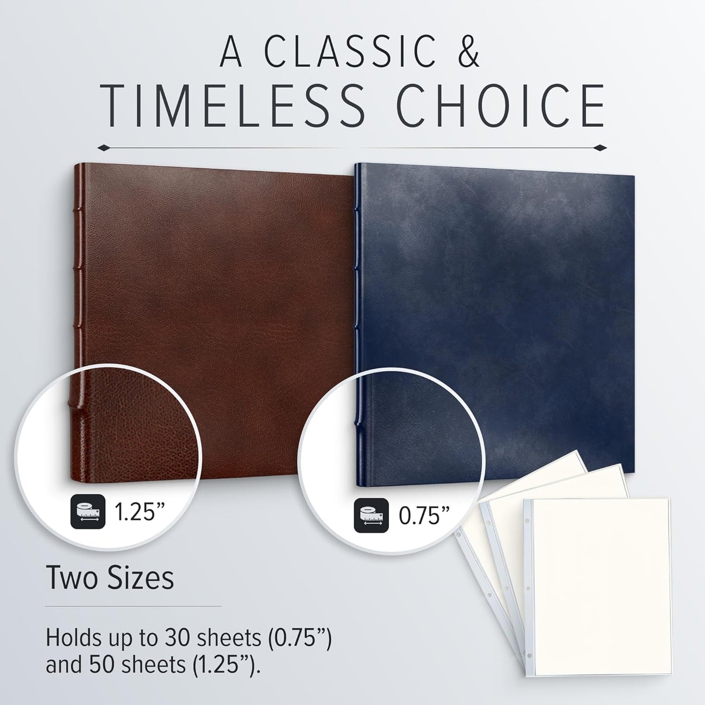 Gallery Leather 3 Ring Binder with Plastic Sleeves, Includes 10 Sheets, Sheet Size: 8.5" x 11" - Presentation Binder Rings with Window and Hubbed Spine, Thick: 1.25" Camden Red