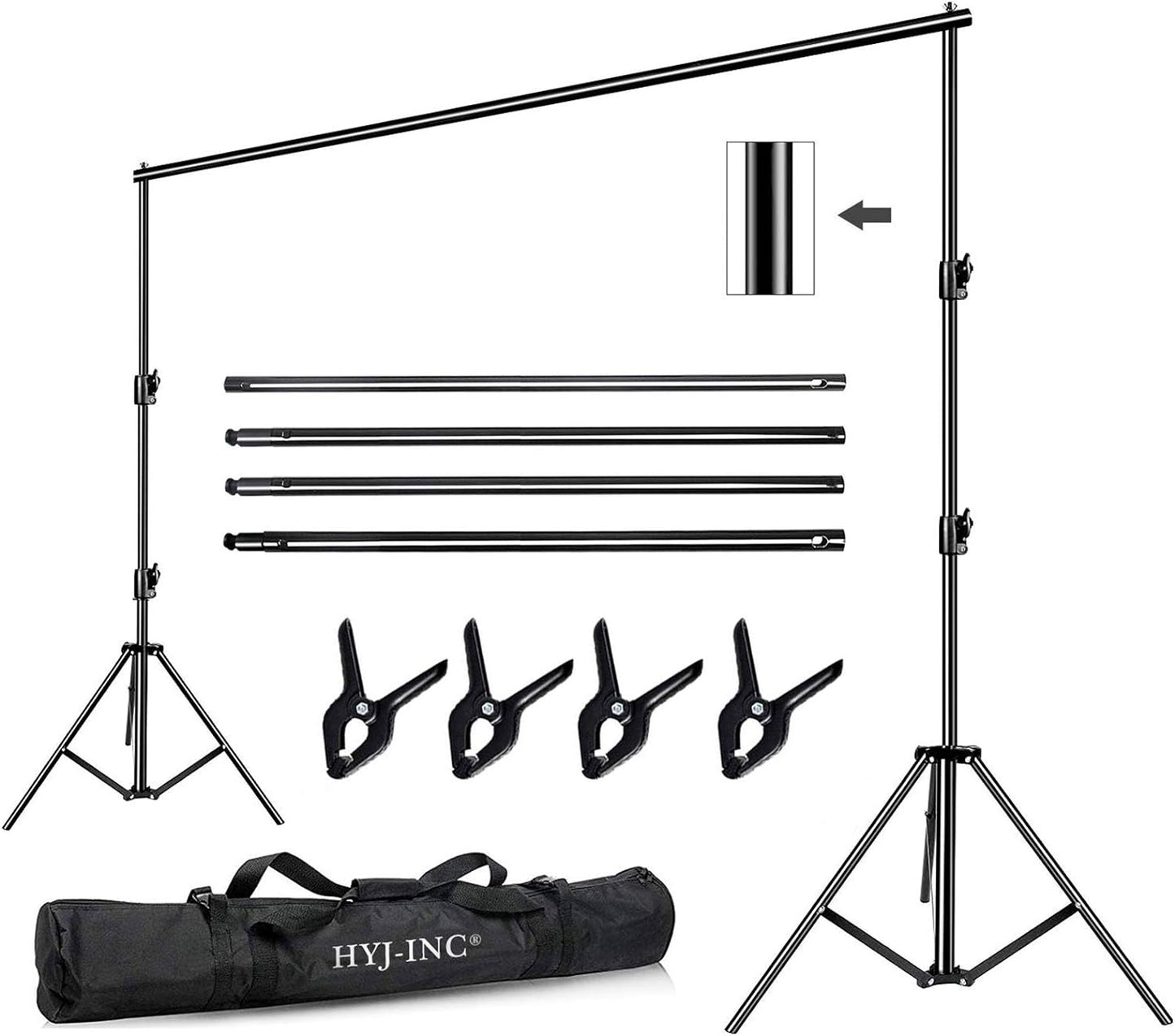 12ft x 10ft Photo Video Studio Heavy Duty Adjustable Photography Muslin Backdrop Stand Background Support System Kit with Carry Bag 4 Spring Clamps