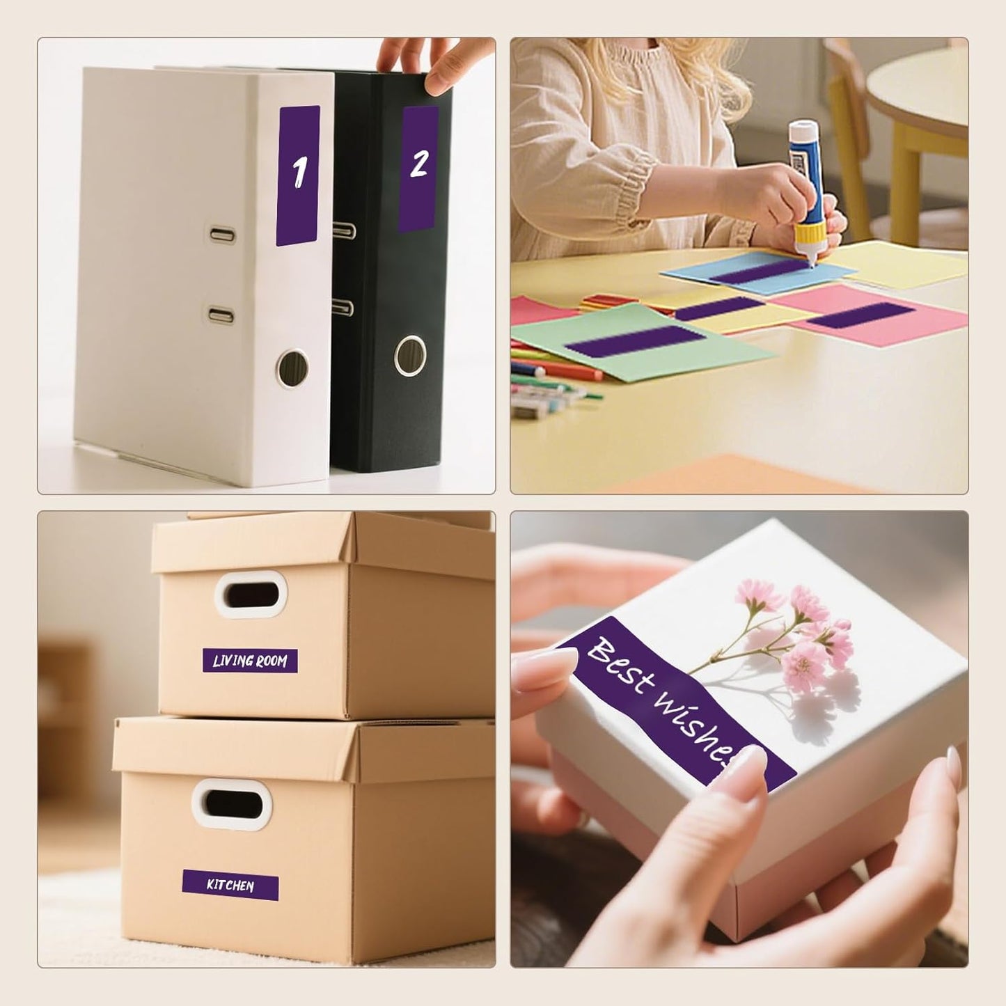 3 × 1 Inches Purple Rectangle Color Coding Labels 1000 PCS, Self-Adhesive Writable Waterproof Vinyl Blank Sticker Roll for Office Home School Business