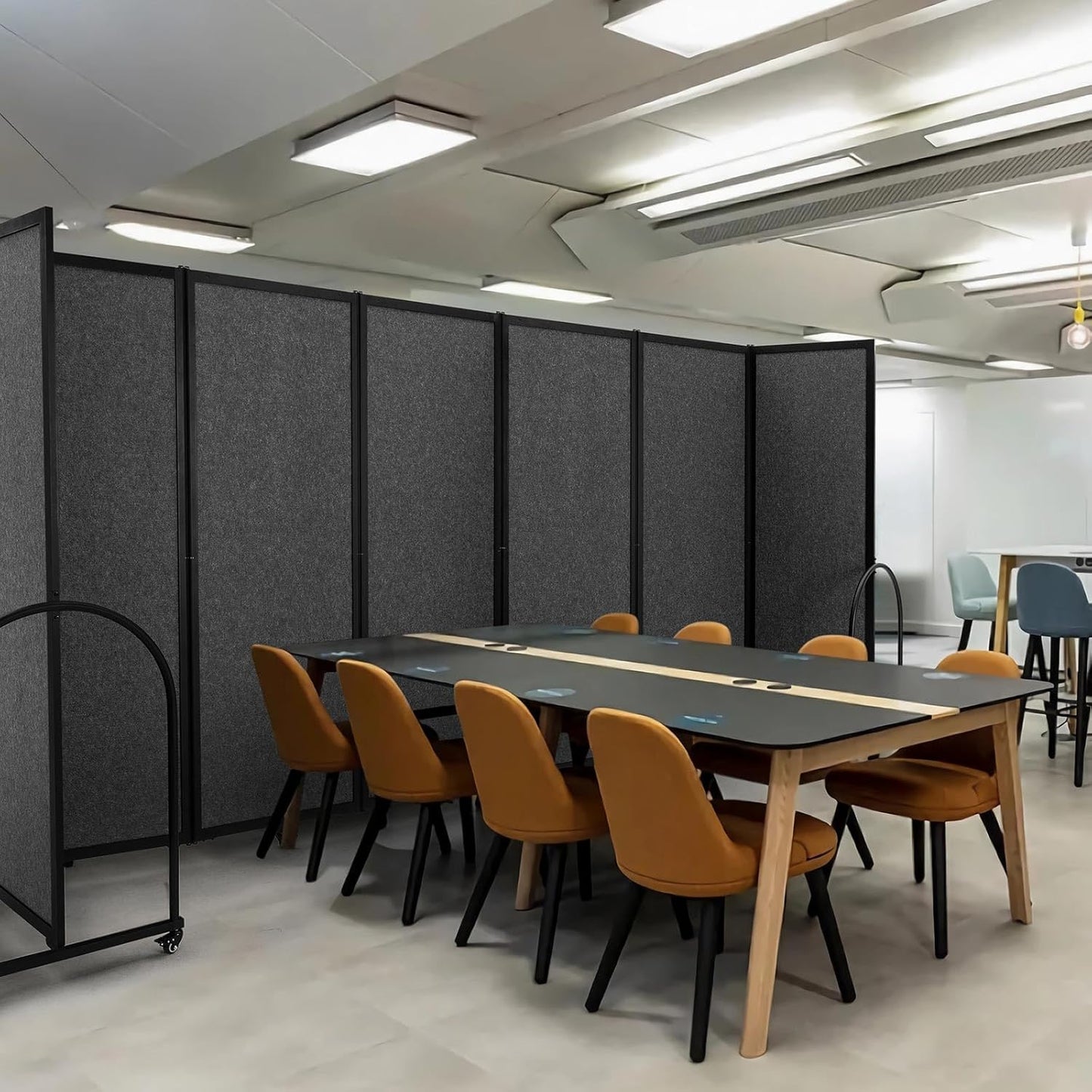 Folding Room Partition,Privacy Room Screen with Arms,Office Dividers Partition Wall,14'3"L* 6'7"H,Dark Grey