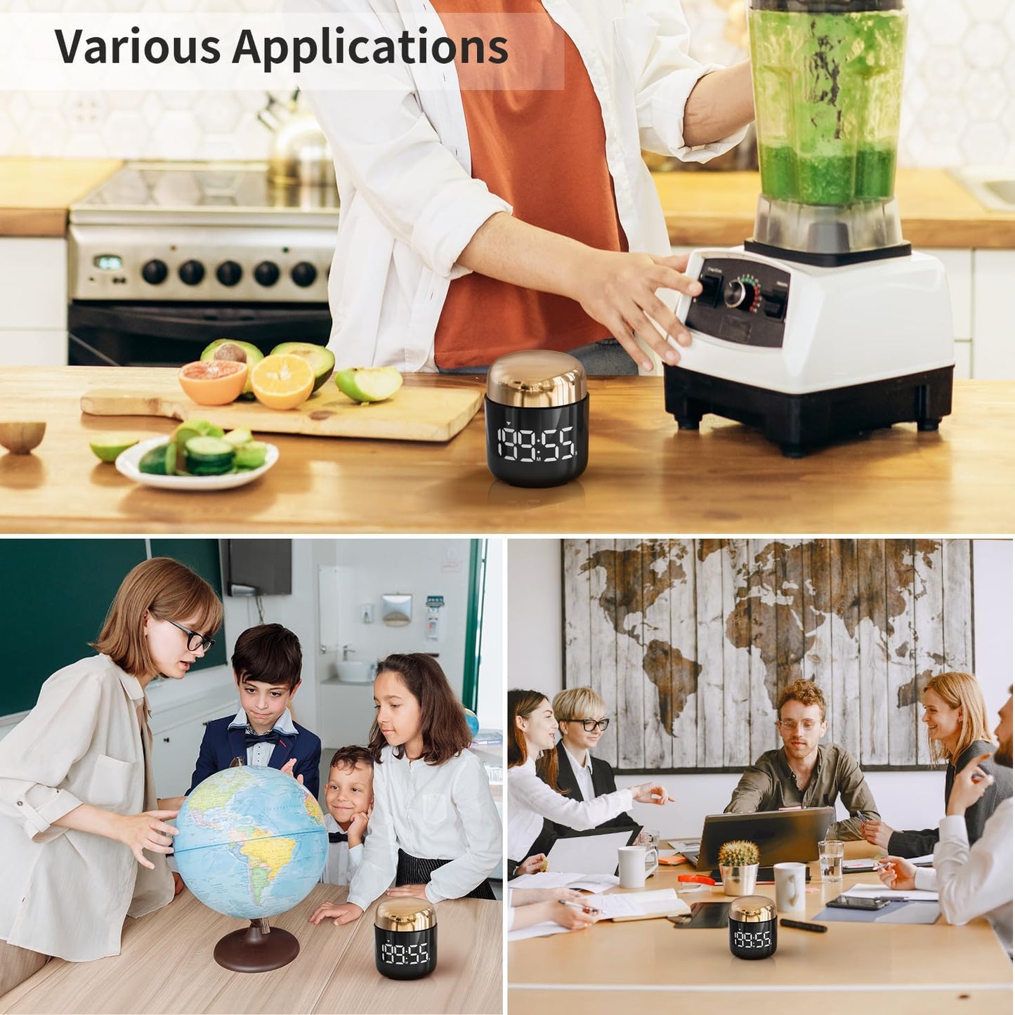 Digital Kitchen Timer,Countdown Countup Timer with Large LED Display Volume Adjustment,Timer for Cooking, Classroom Time for Kids and Teachers. (Gold)