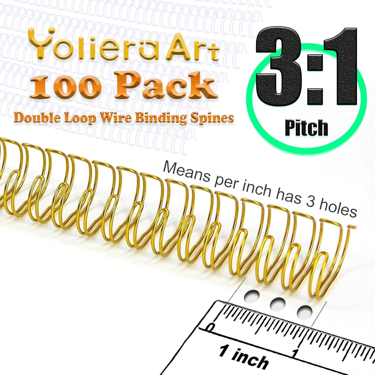 100 Pack Double Loop Wire Binding Spines, YolieraArt Wire Binding Spines, 7/16 Inch Binding Wire for Letter Size (7/16 Inch (80 Sheet Capacity), 100P, 3:1 Pitch, Gold)